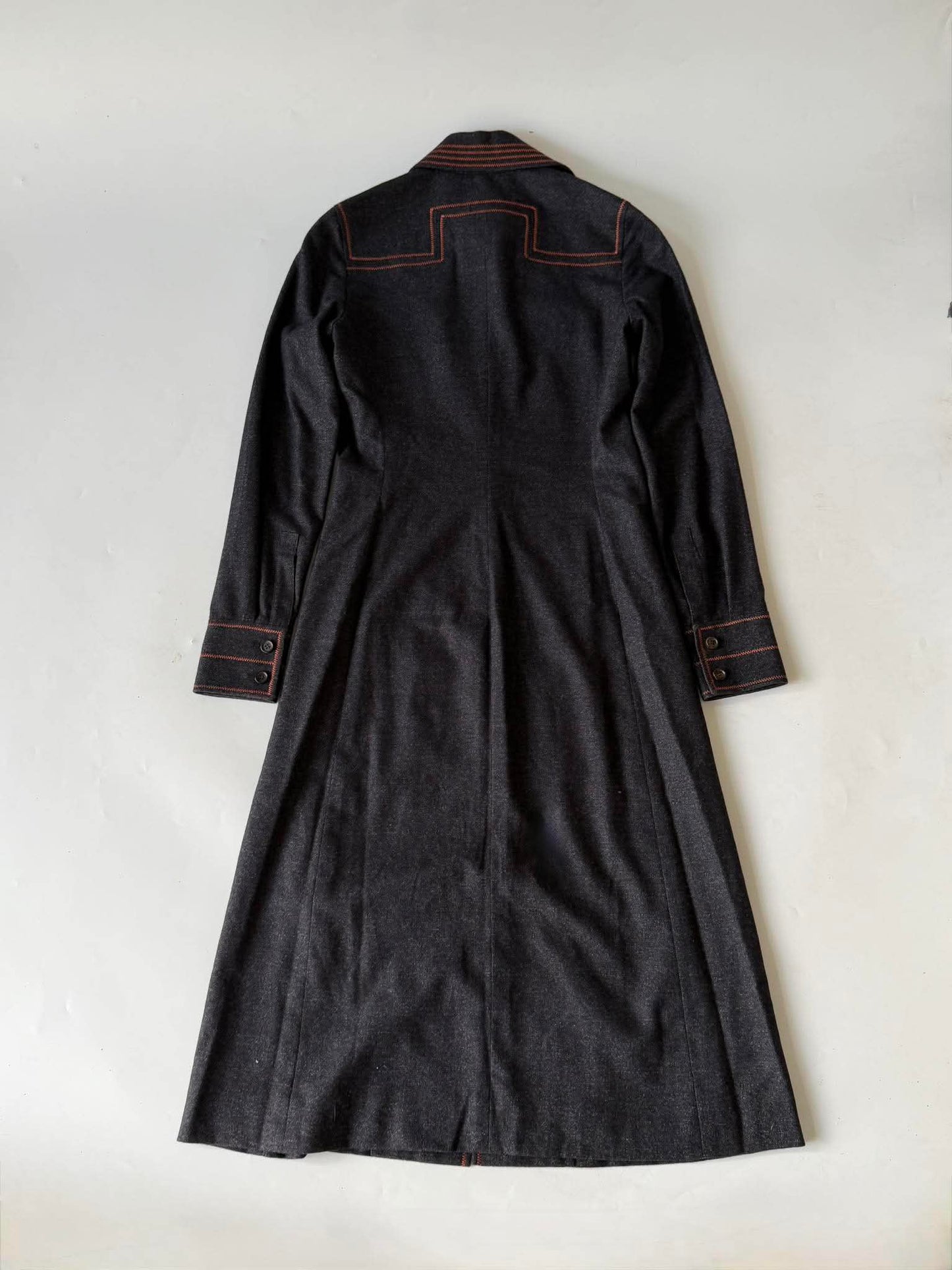 1990’s Celine Long Sleeved Charcoal Denim Maxi Shirt Dress