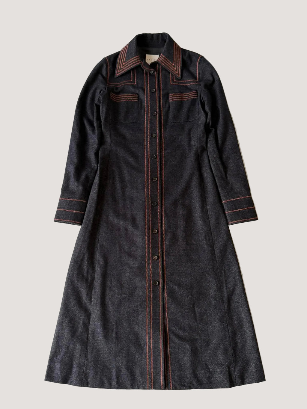 1990’s Celine Long Sleeved Charcoal Denim Maxi Shirt Dress
