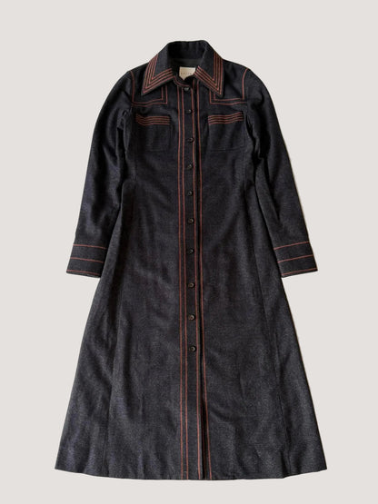 1990’s Celine Long Sleeved Charcoal Denim Maxi Shirt Dress