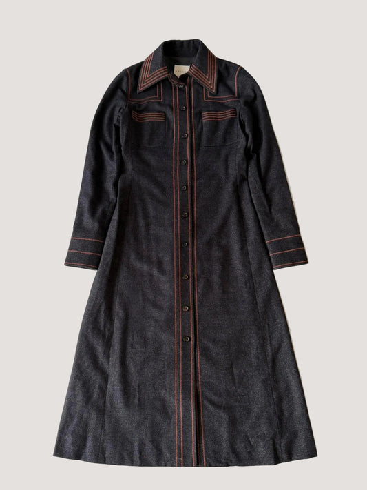 1990’s Celine Long Sleeved Charcoal Denim Maxi Shirt Dress