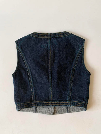 1990s-2000s Chanel Indigo Denim Sleeveless Vest & Skirt Set