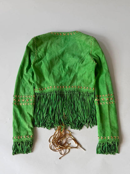 Roberto Cavalli Green Suede Fringe Jacket