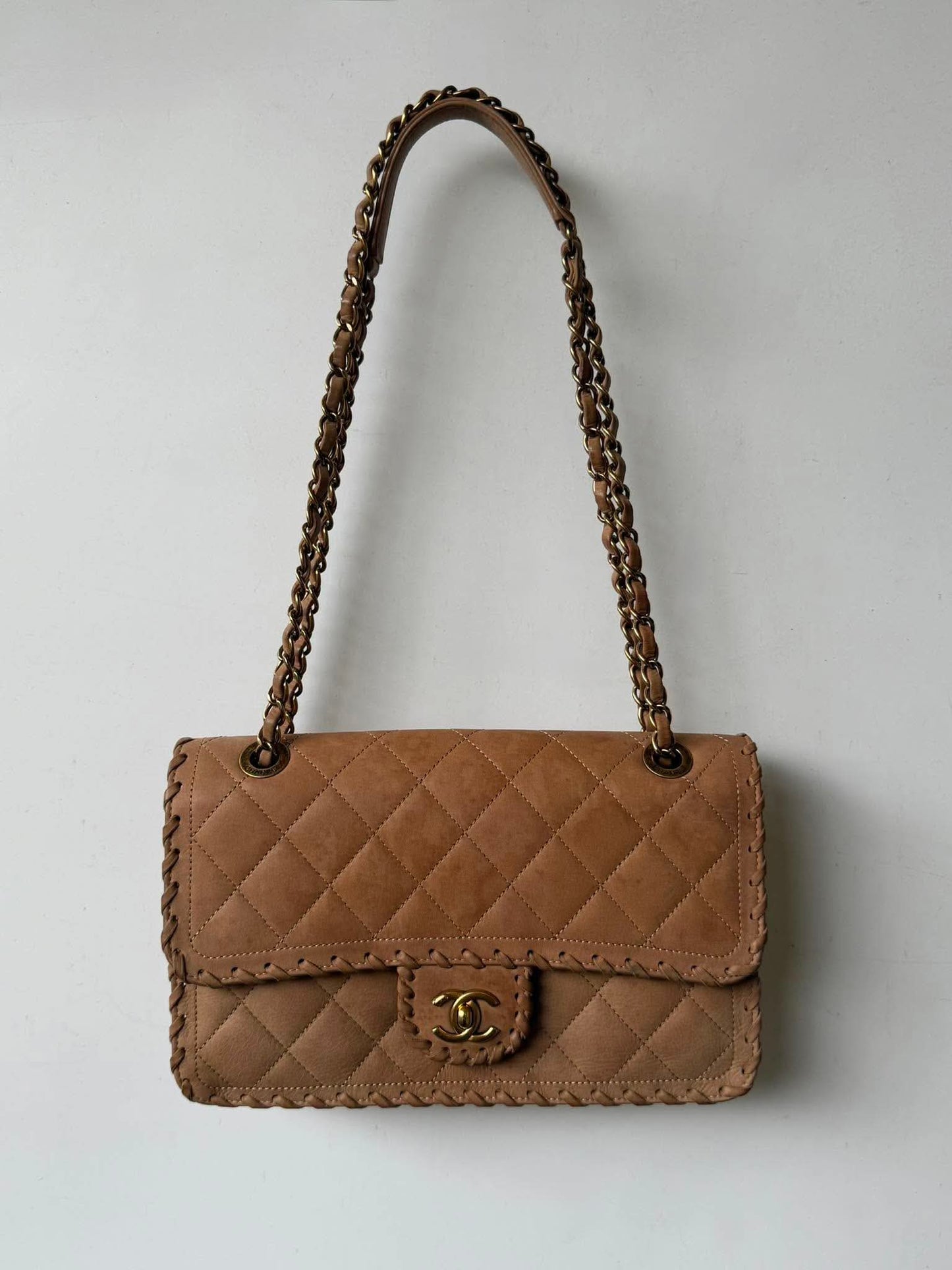 Chanel Brown Jumbo Quilted Iridescent Happy Stitch Flap