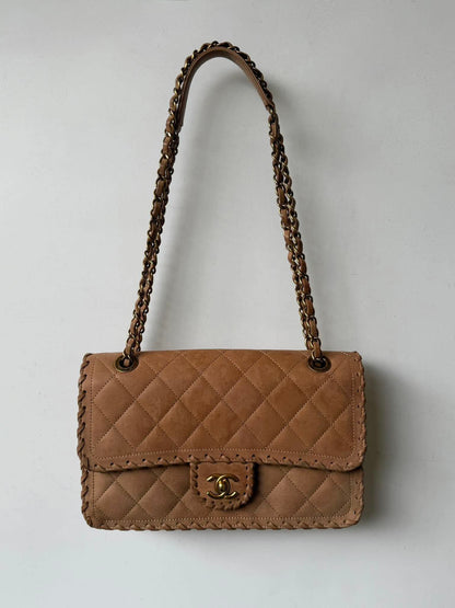 Chanel Brown Jumbo Quilted Iridescent Happy Stitch Flap