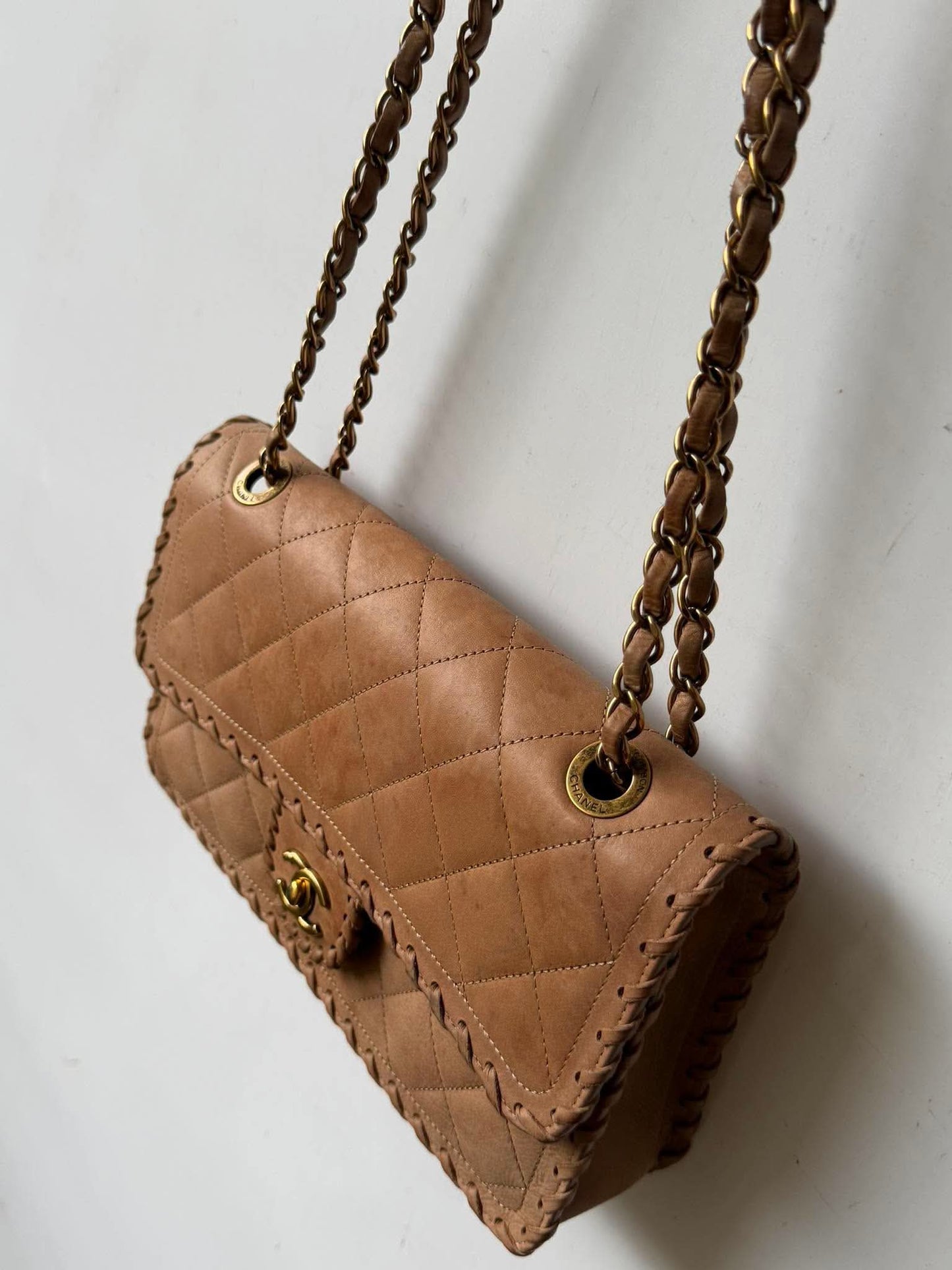 Chanel Brown Jumbo Quilted Iridescent Happy Stitch Flap
