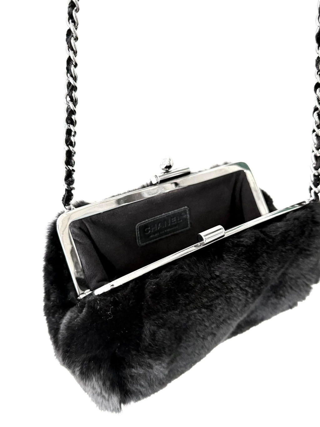 Chanel by Karl Lagerfeld Black Fur Frame Chain Bag