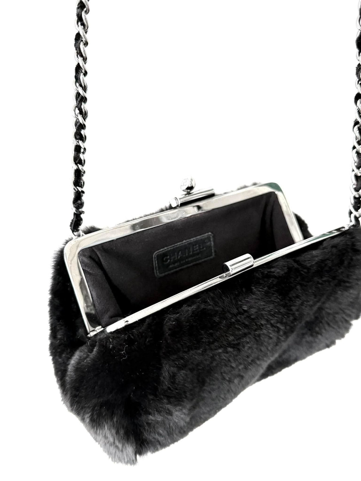 Chanel by Karl Lagerfeld Black Fur Frame Chain Bag