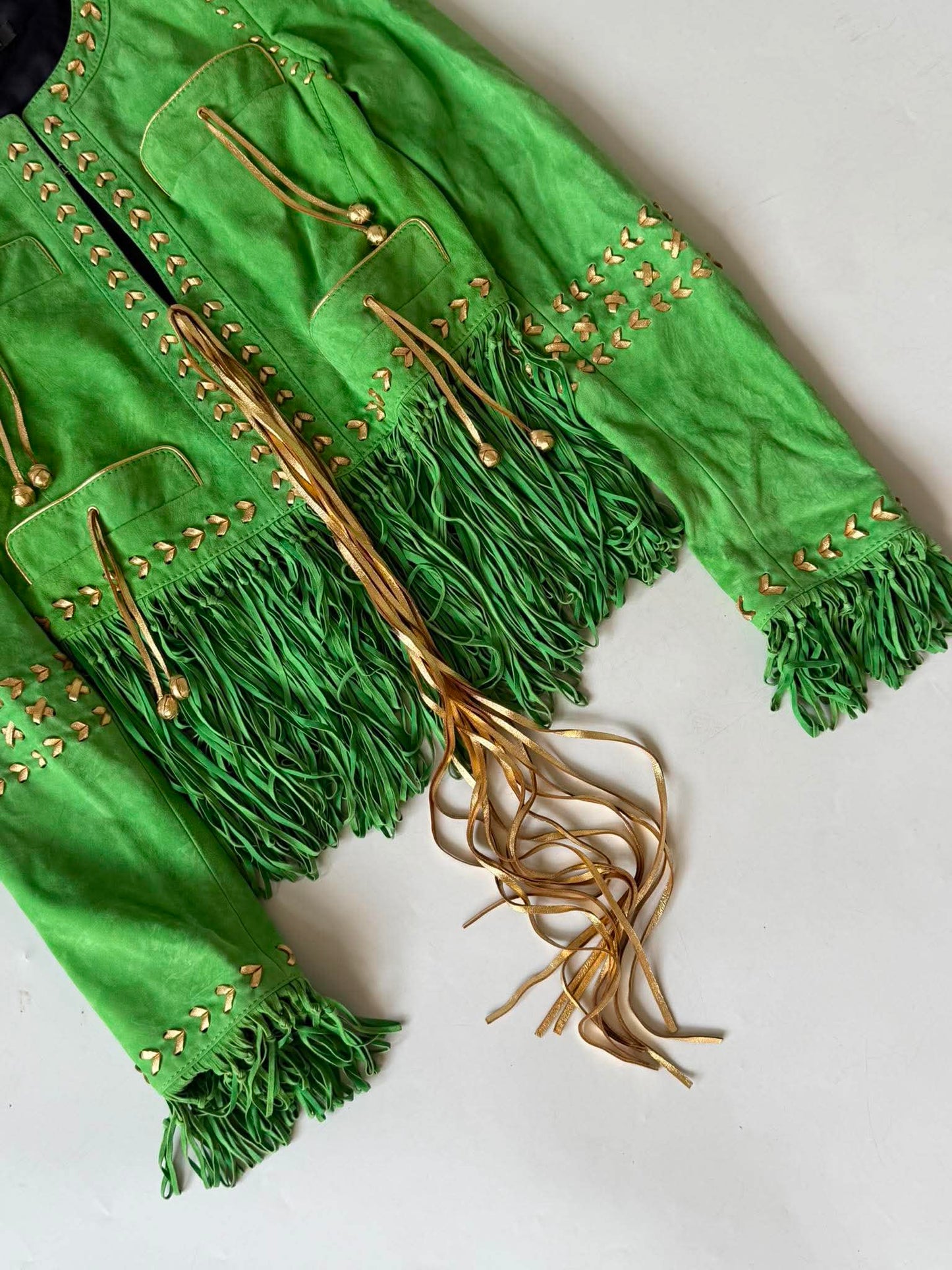Roberto Cavalli Green Suede Fringe Jacket