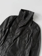 Rick Owens Lambskin Leather Asymmetric Biker Jacket