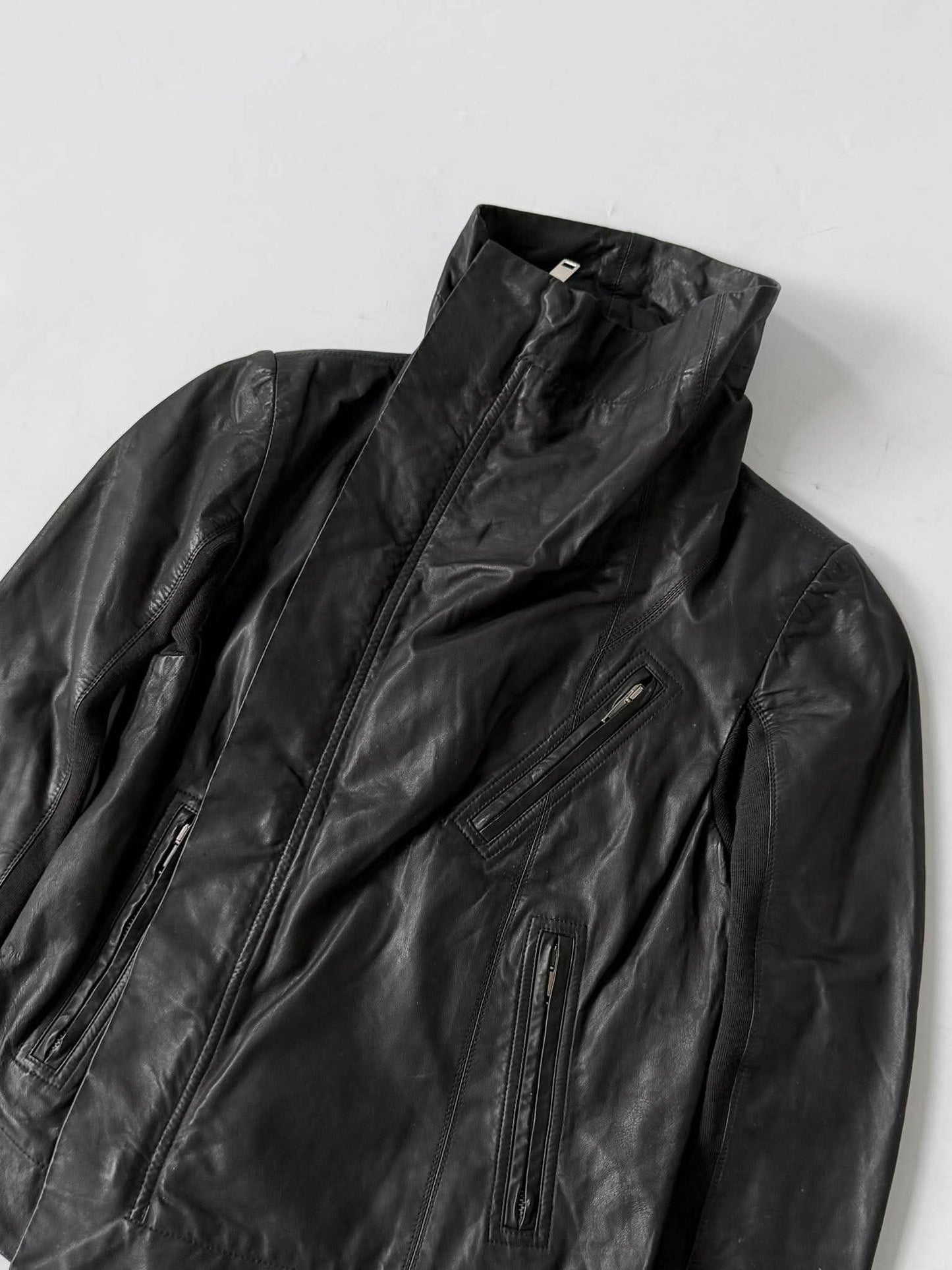 Rick Owens Lambskin Leather Asymmetric Biker Jacket