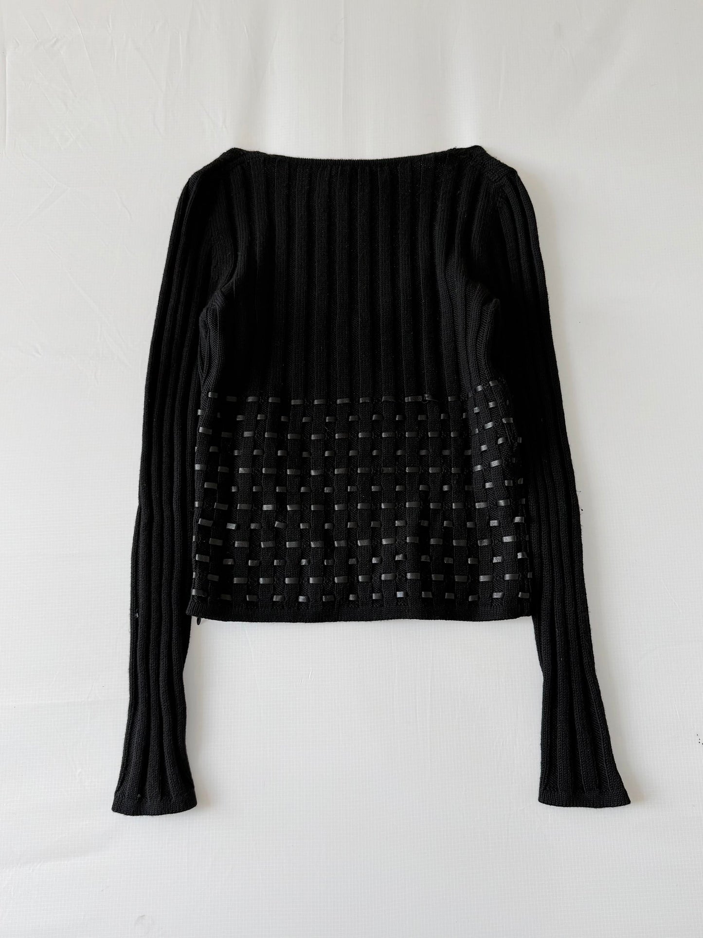 2000’s Gianni Versace Leather Horizontal Lined Knit Sweater