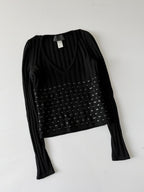 2000’s Gianni Versace Leather Horizontal Lined Knit Sweater