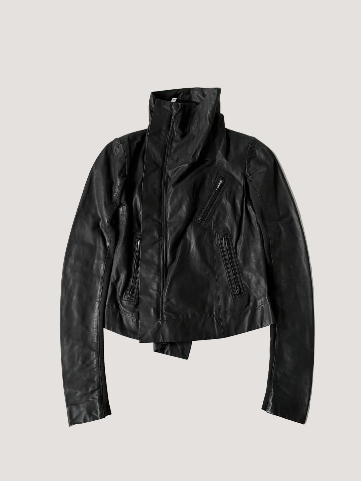 Rick Owens Lambskin Leather Asymmetric Biker Jacket