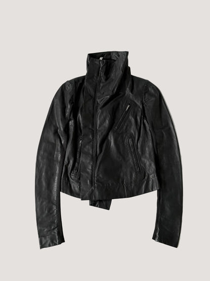 Rick Owens Lambskin Leather Asymmetric Biker Jacket