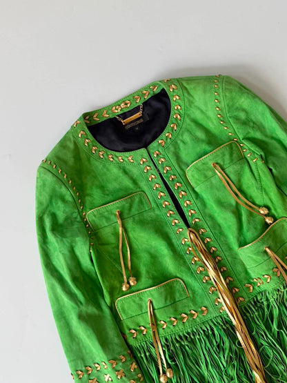Roberto Cavalli Green Suede Fringe Jacket