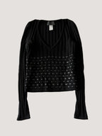 2000’s Gianni Versace Leather Horizontal Lined Knit Sweater