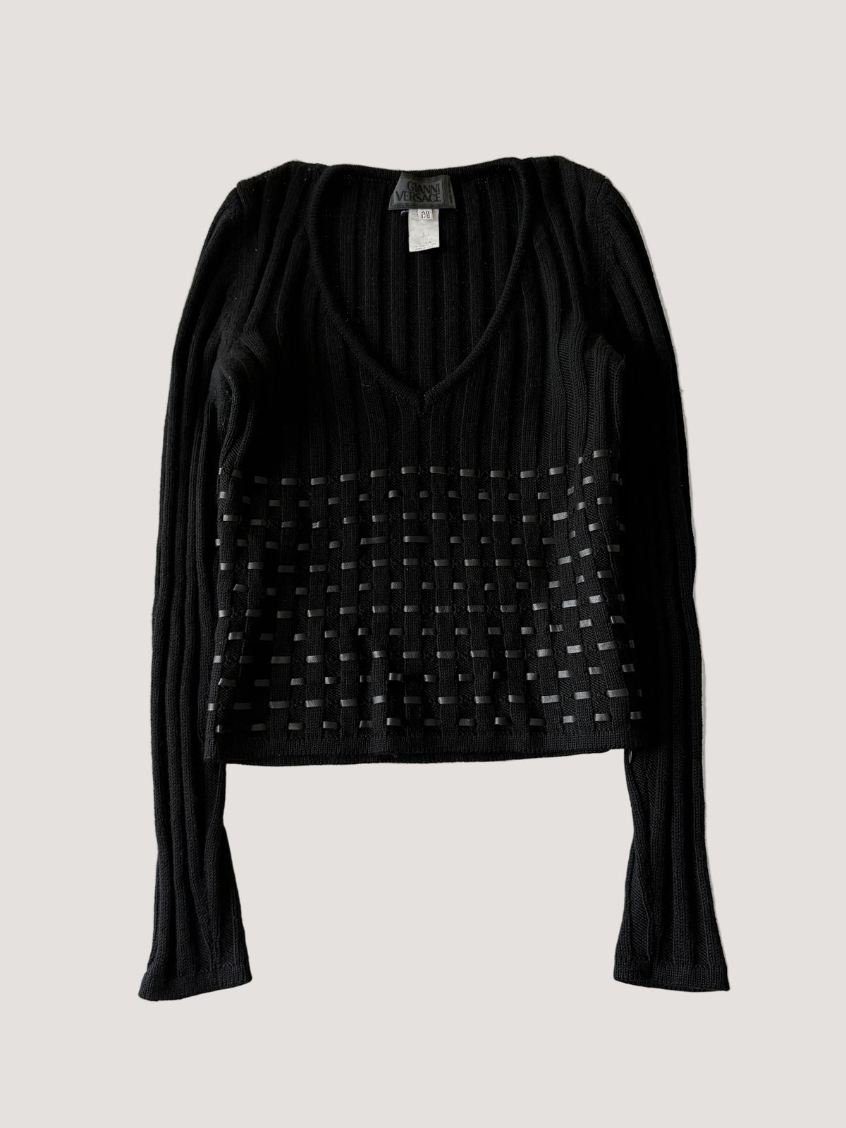 2000’s Gianni Versace Leather Horizontal Lined Knit Sweater
