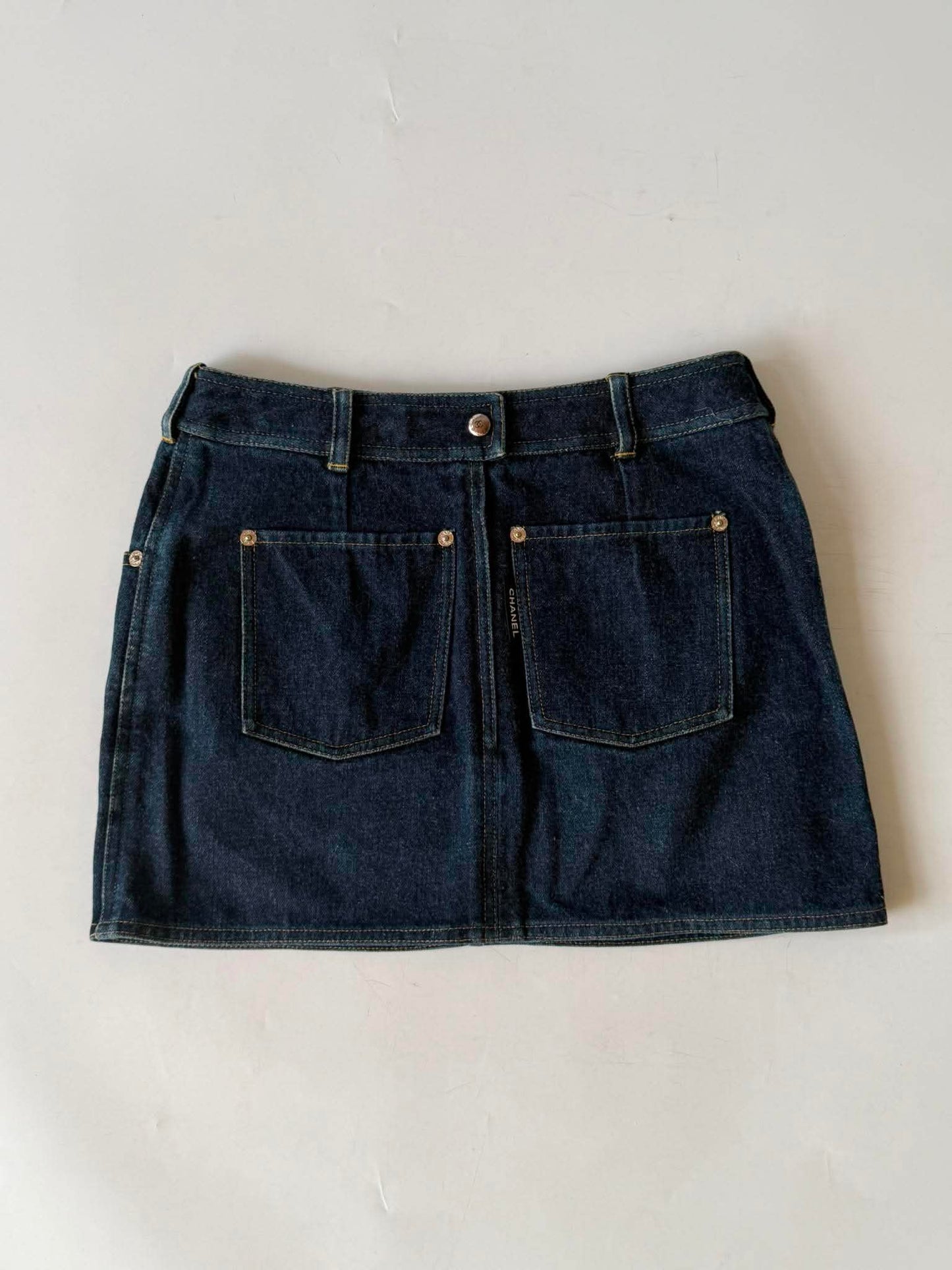 1990s-2000s Chanel Indigo Denim Sleeveless Vest & Skirt Set