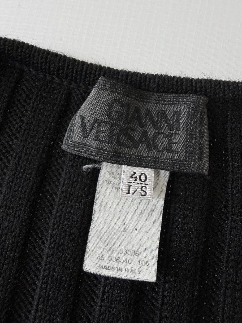2000’s Gianni Versace Leather Horizontal Lined Knit Sweater