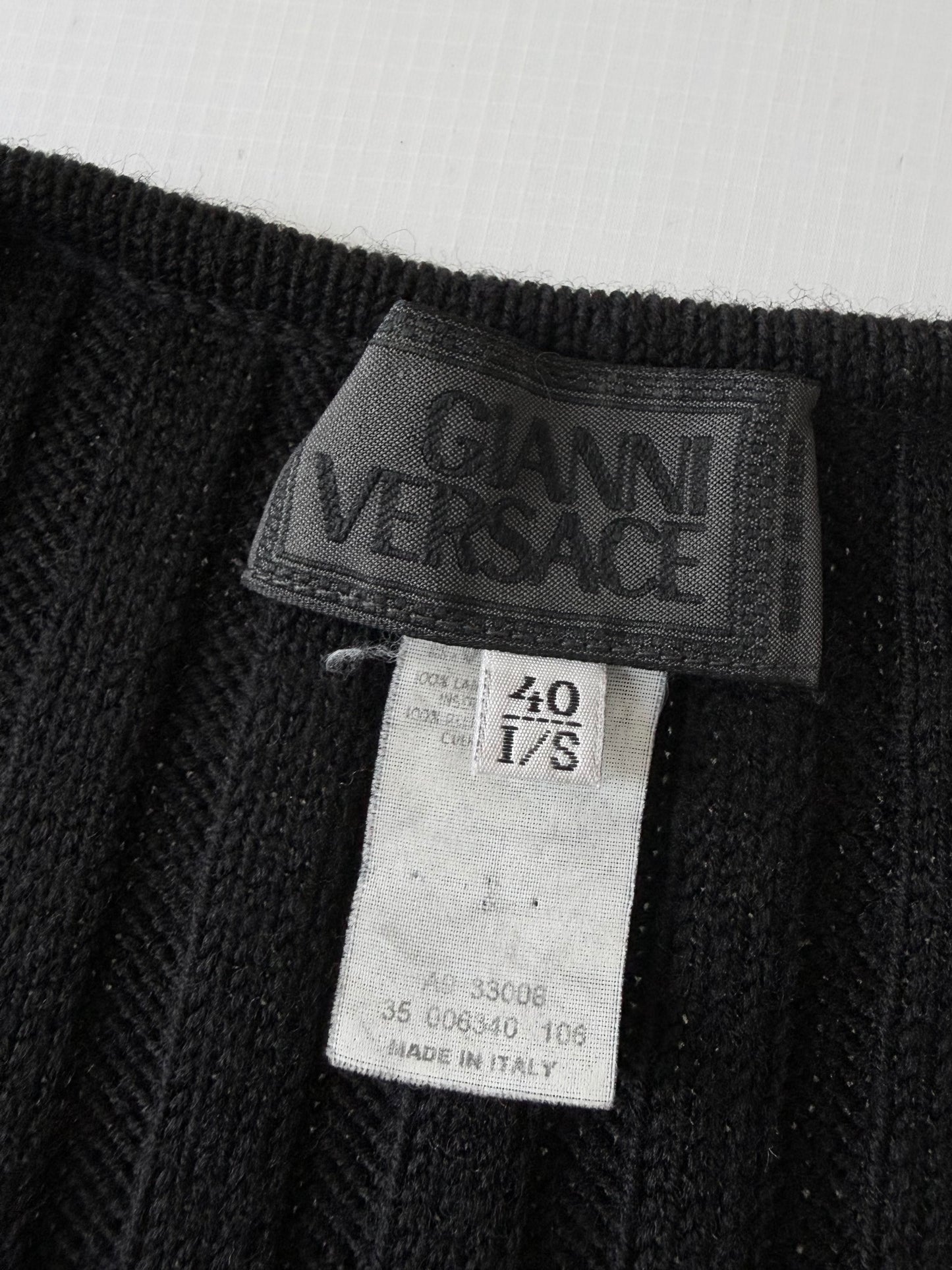 2000’s Gianni Versace Leather Horizontal Lined Knit Sweater