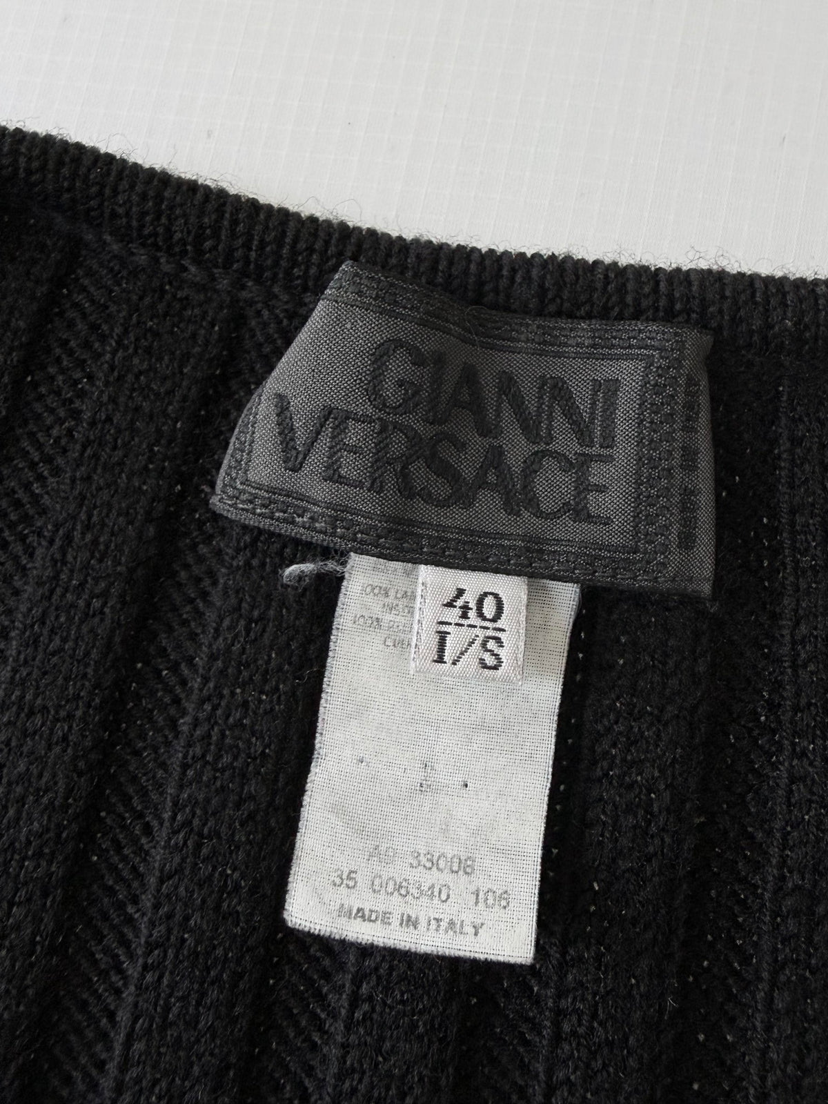 2000’s Gianni Versace Leather Horizontal Lined Knit Sweater