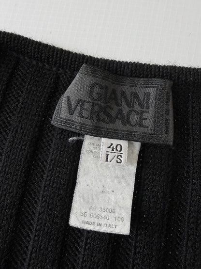 2000’s Gianni Versace Leather Horizontal Lined Knit Sweater