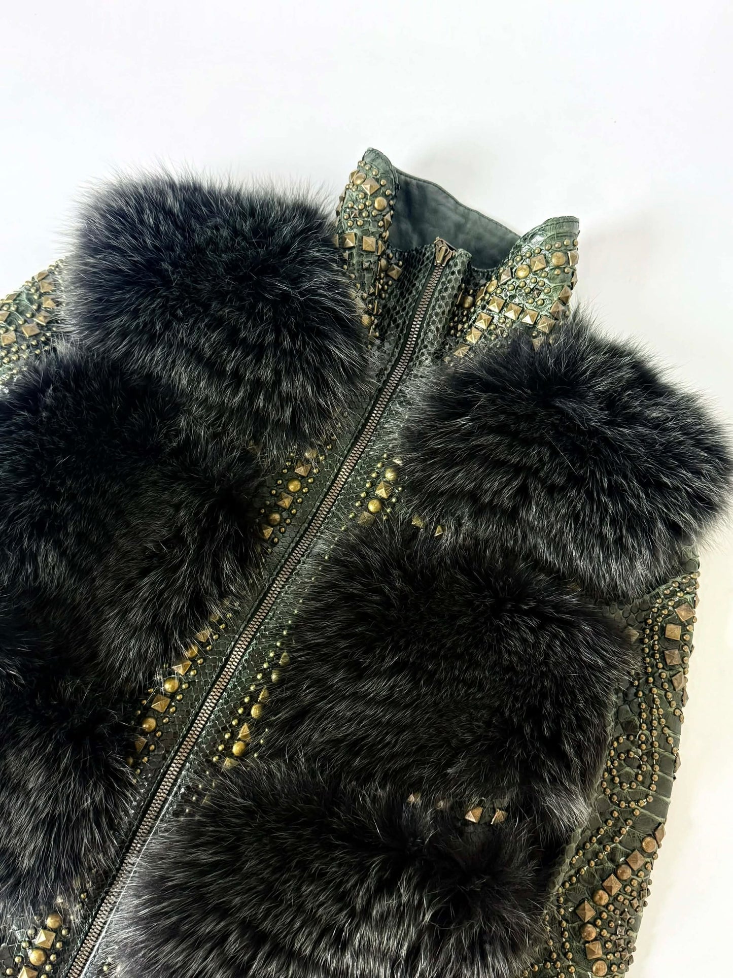 SS02 Roberto Cavalli Embellished Studded Python Leather Fur