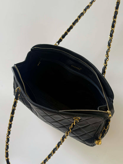 Chanel Black Quilted Caviar CC Chain Tote Bag