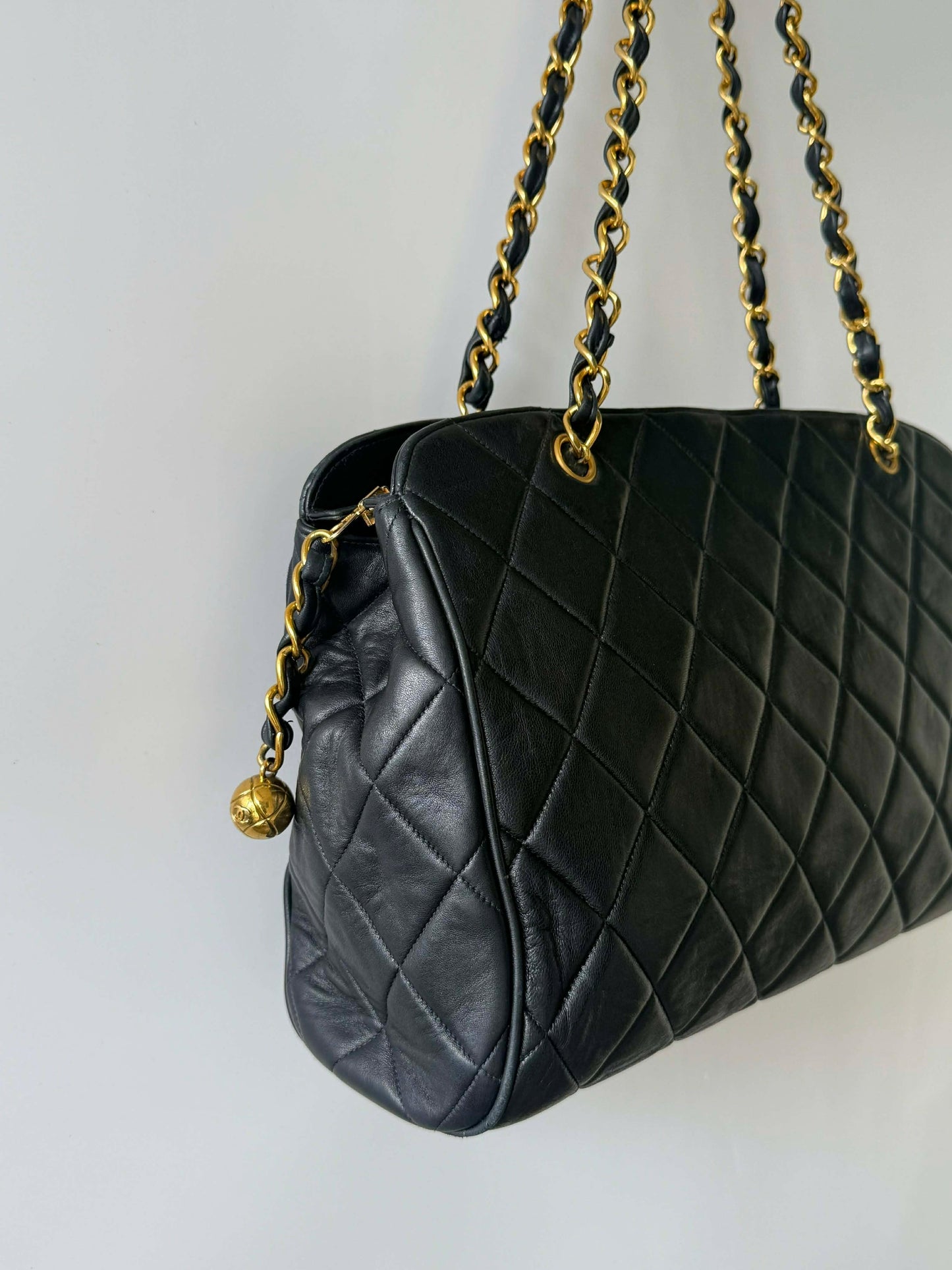 Chanel Black Quilted Caviar CC Chain Tote Bag