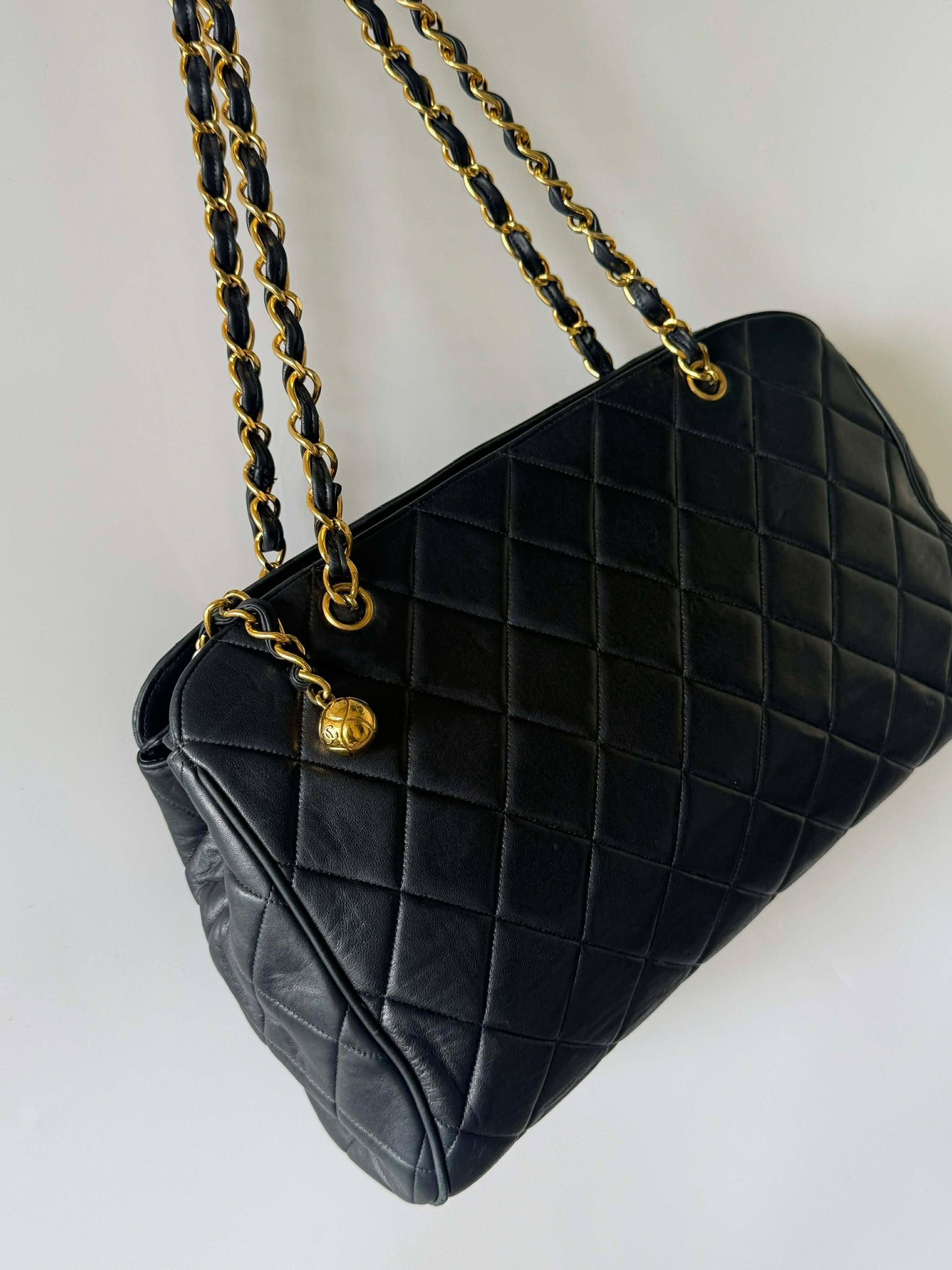 Chanel Black Quilted Caviar CC Chain Tote Bag
