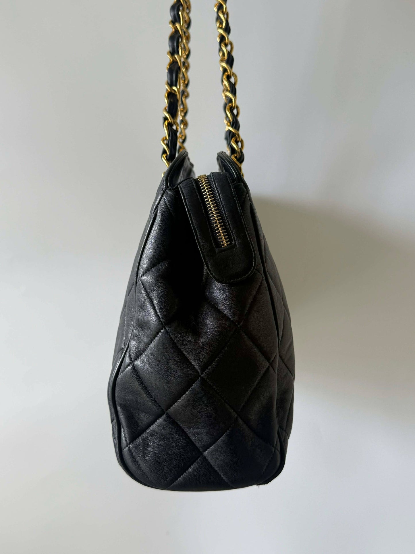 Chanel Black Quilted Caviar CC Chain Tote Bag