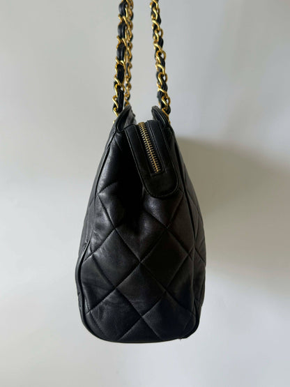 Chanel Black Quilted Caviar CC Chain Tote Bag