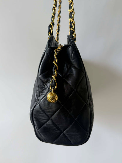 Chanel Black Quilted Caviar CC Chain Tote Bag