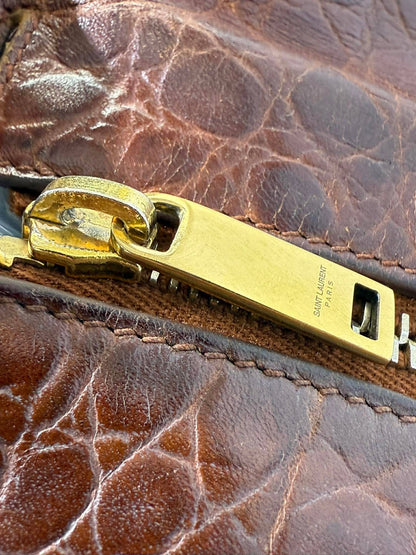 Saint Laurent Brown Crocodile Embossed Bucket Bag