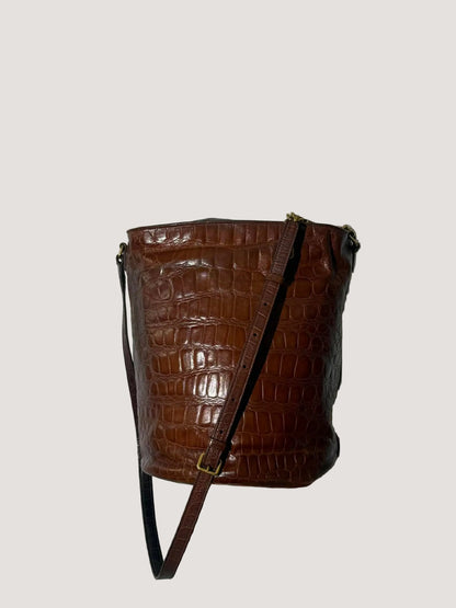 Saint Laurent Brown Crocodile Embossed Bucket Bag