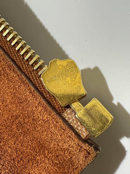 Saint Laurent Brown Crocodile Embossed Bucket Bag