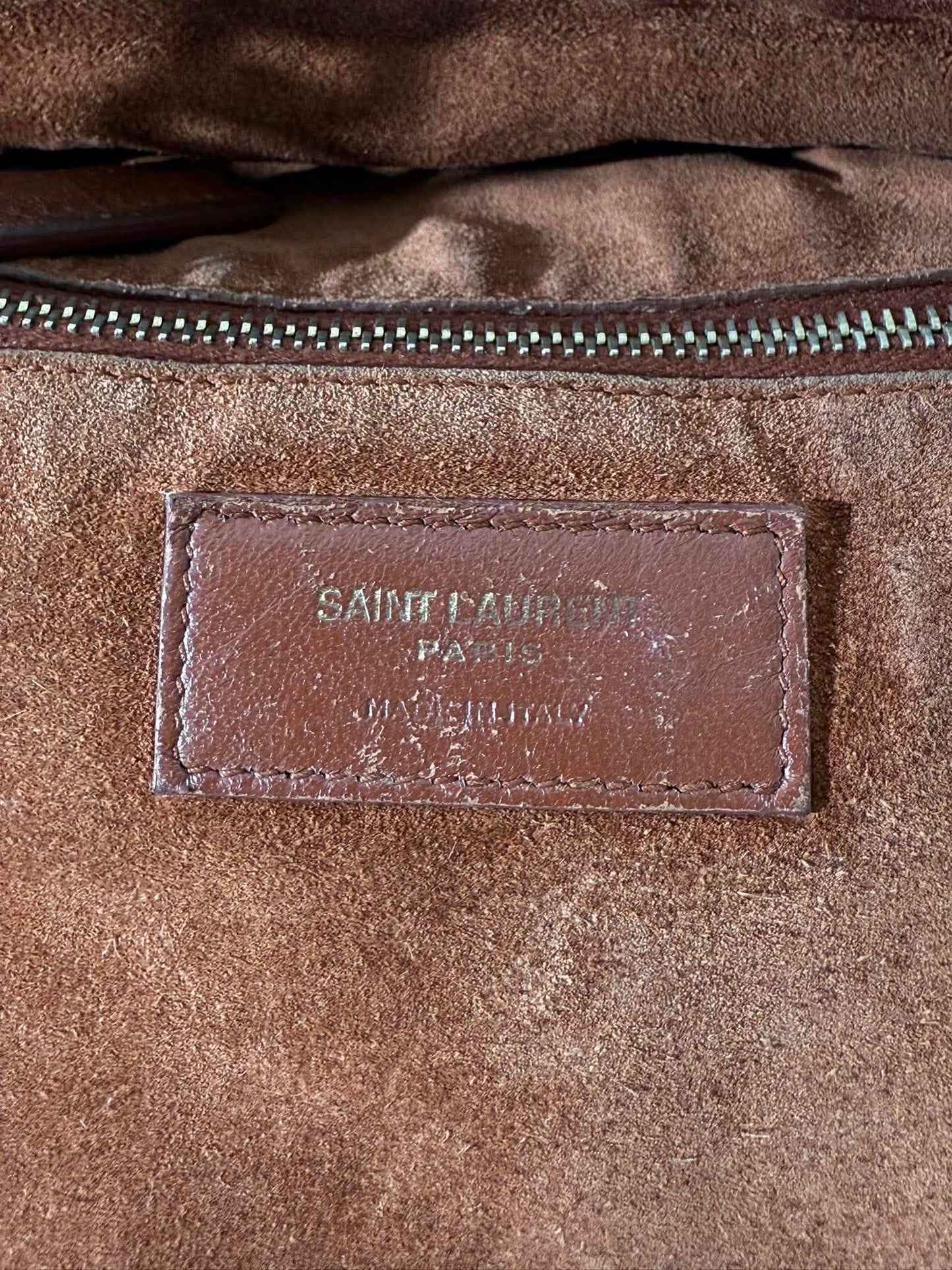 Saint Laurent Brown Crocodile Embossed Bucket Bag
