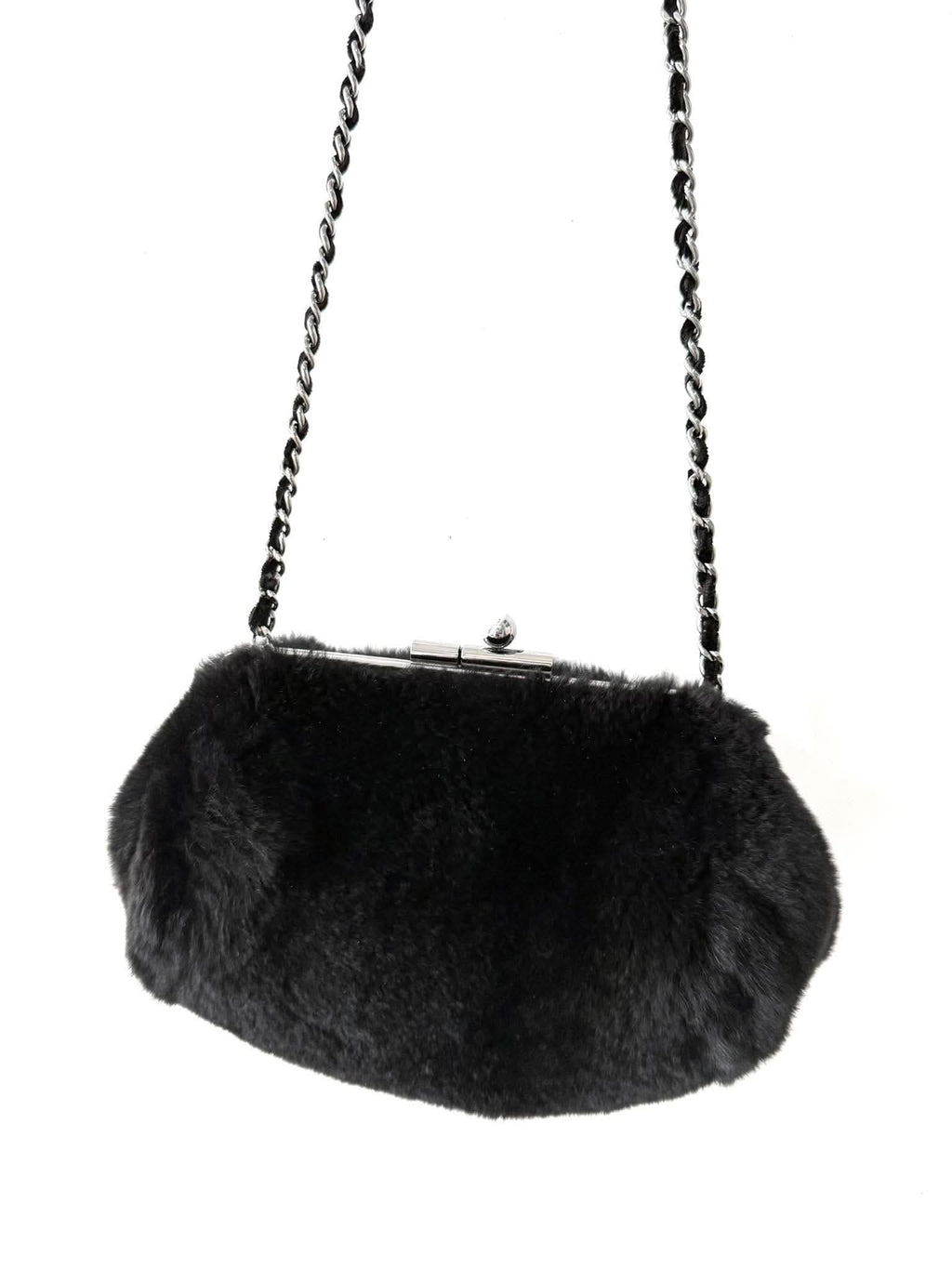 Chanel by Karl Lagerfeld Black Fur Frame Chain Bag