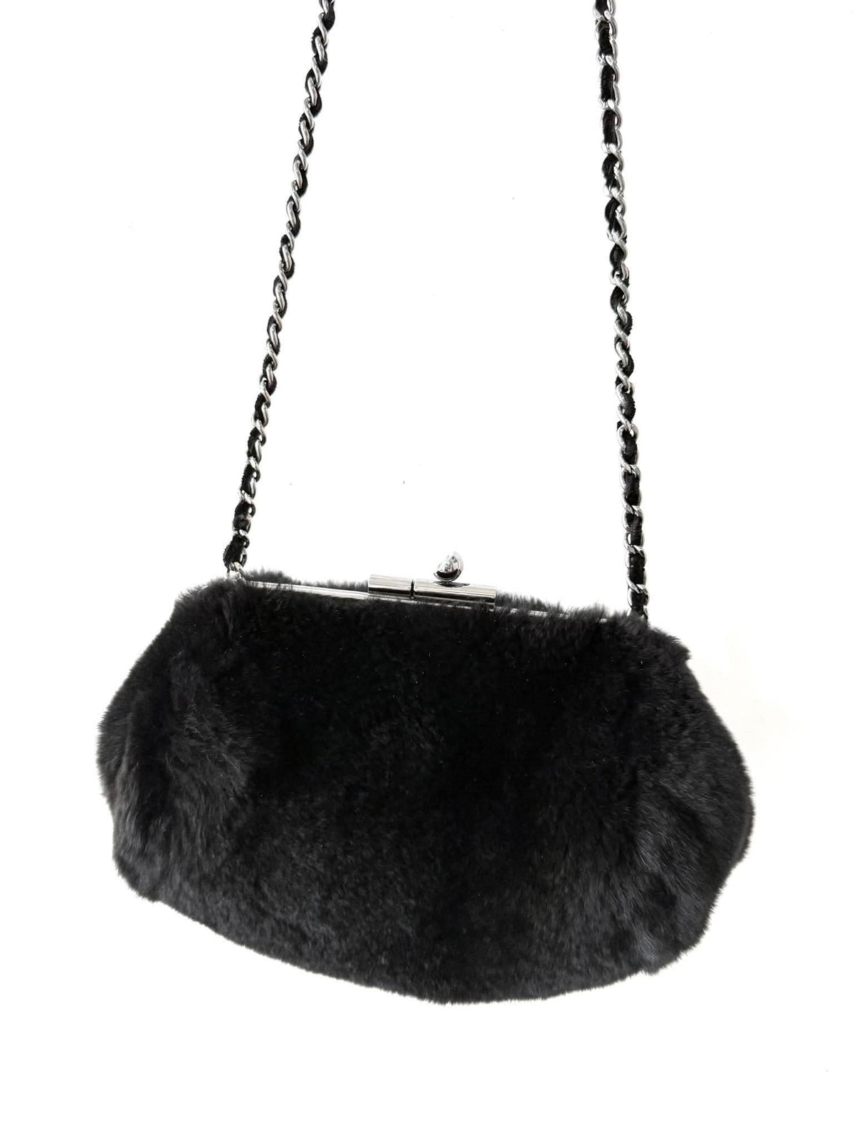 Chanel by Karl Lagerfeld Black Fur Frame Chain Bag