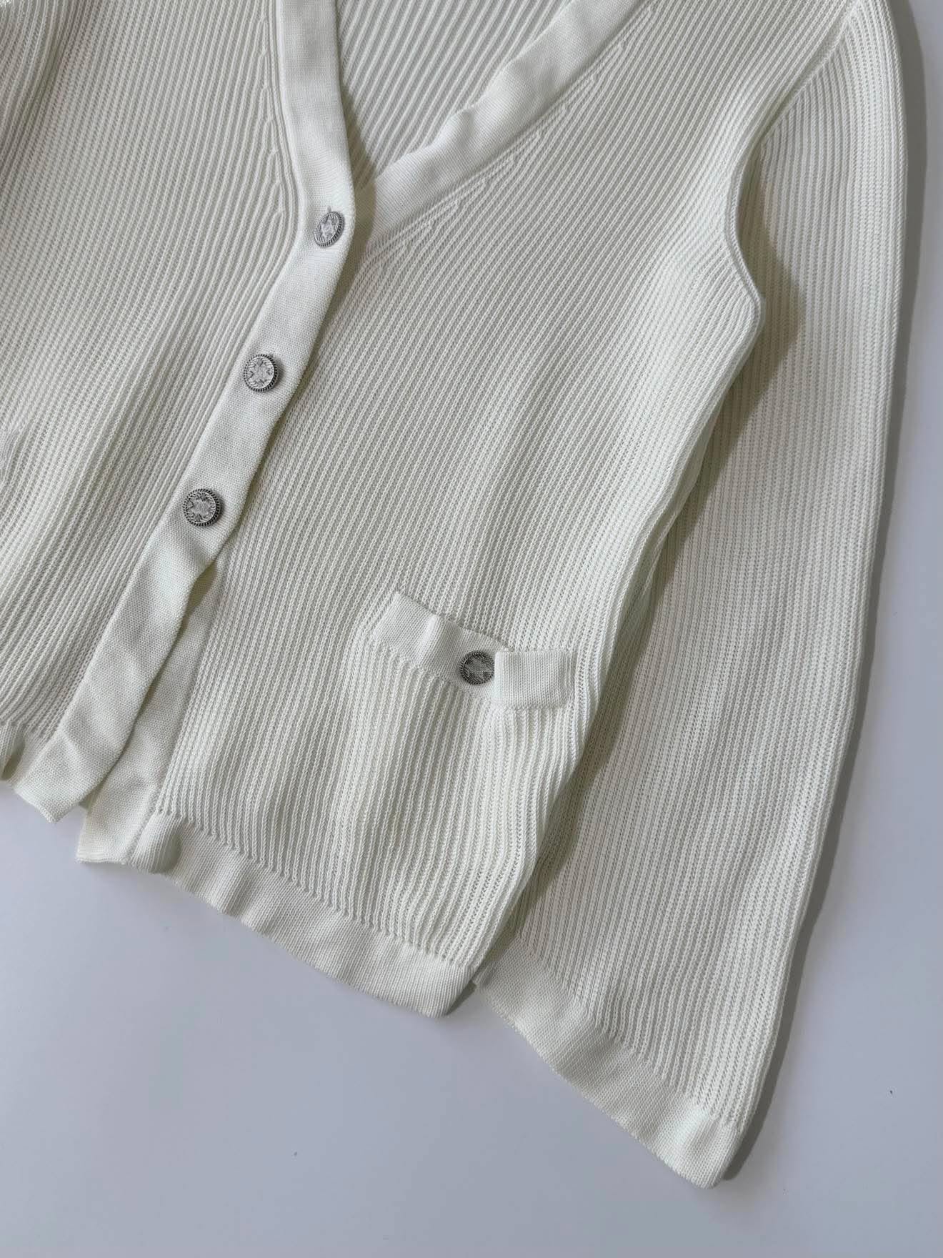 Chanel Silver-Tone Coco Mark Buttons Cardigan