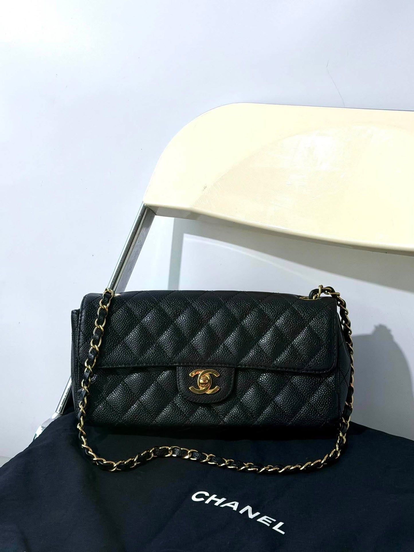 Rare Chanel East West 24K Caviar Flap Bag