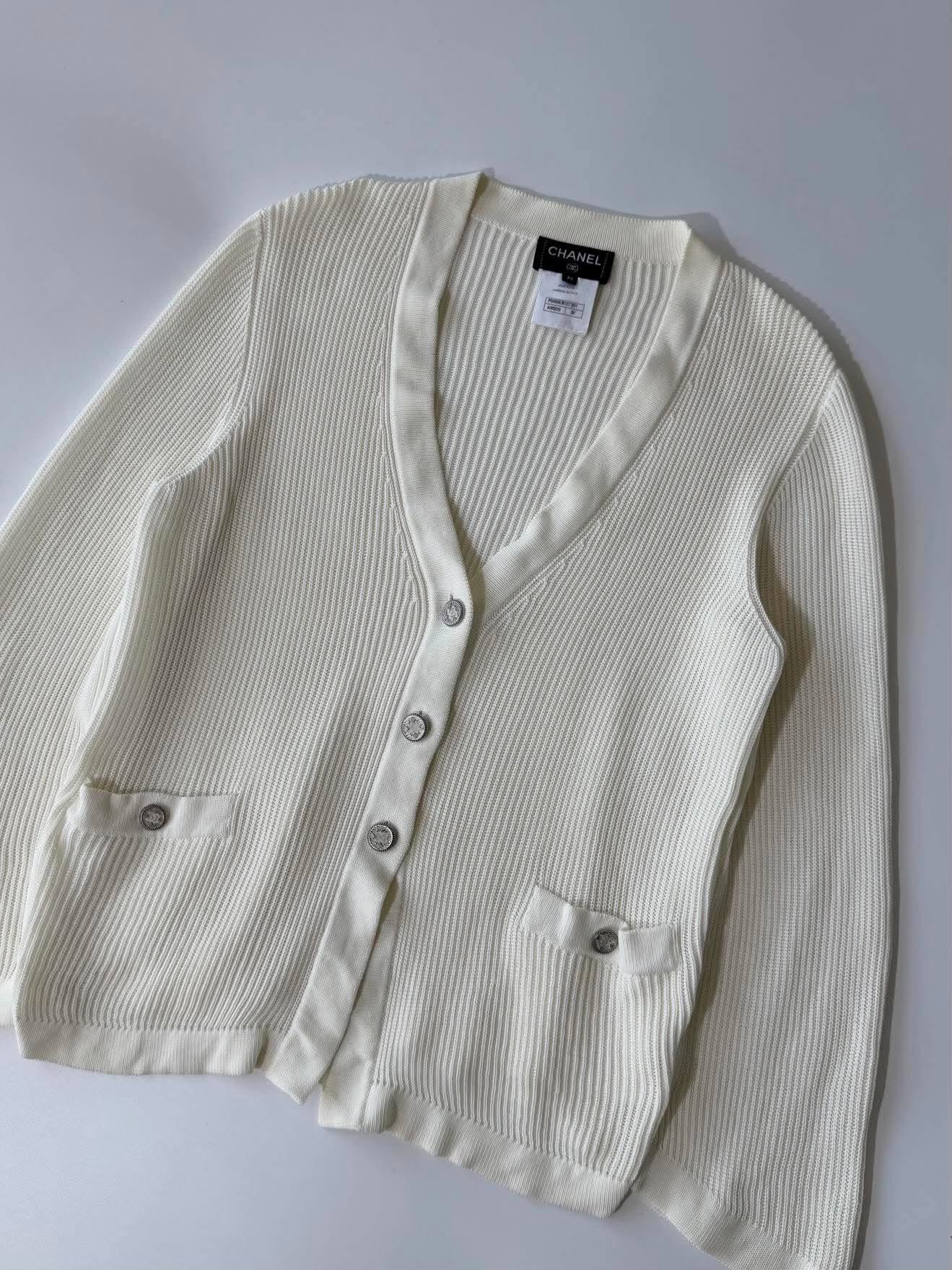 Chanel Silver-Tone Coco Mark Buttons Cardigan
