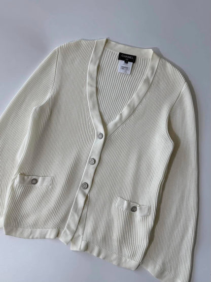 Chanel Silver-Tone Coco Mark Buttons Cardigan