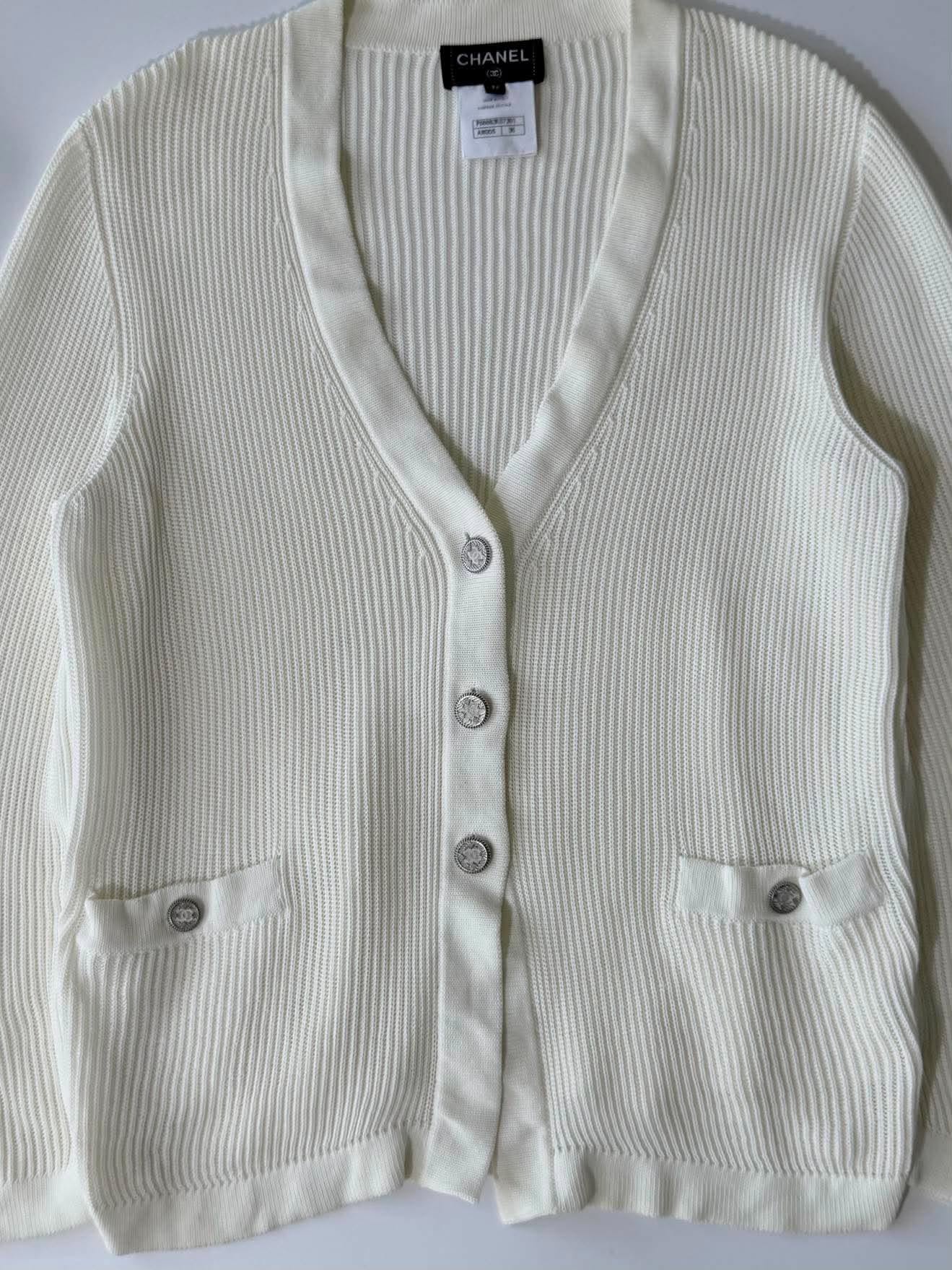 Chanel Silver-Tone Coco Mark Buttons Cardigan