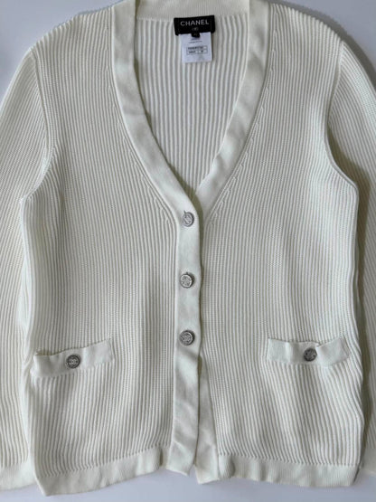 Chanel Silver-Tone Coco Mark Buttons Cardigan