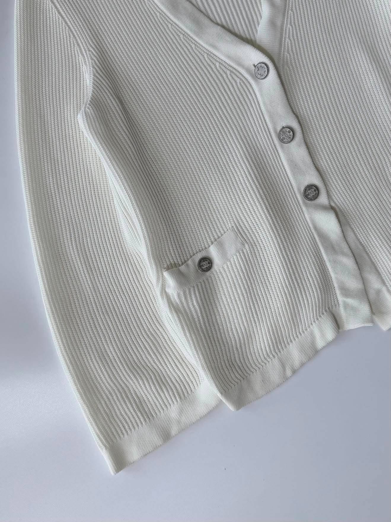 Chanel Silver-Tone Coco Mark Buttons Cardigan
