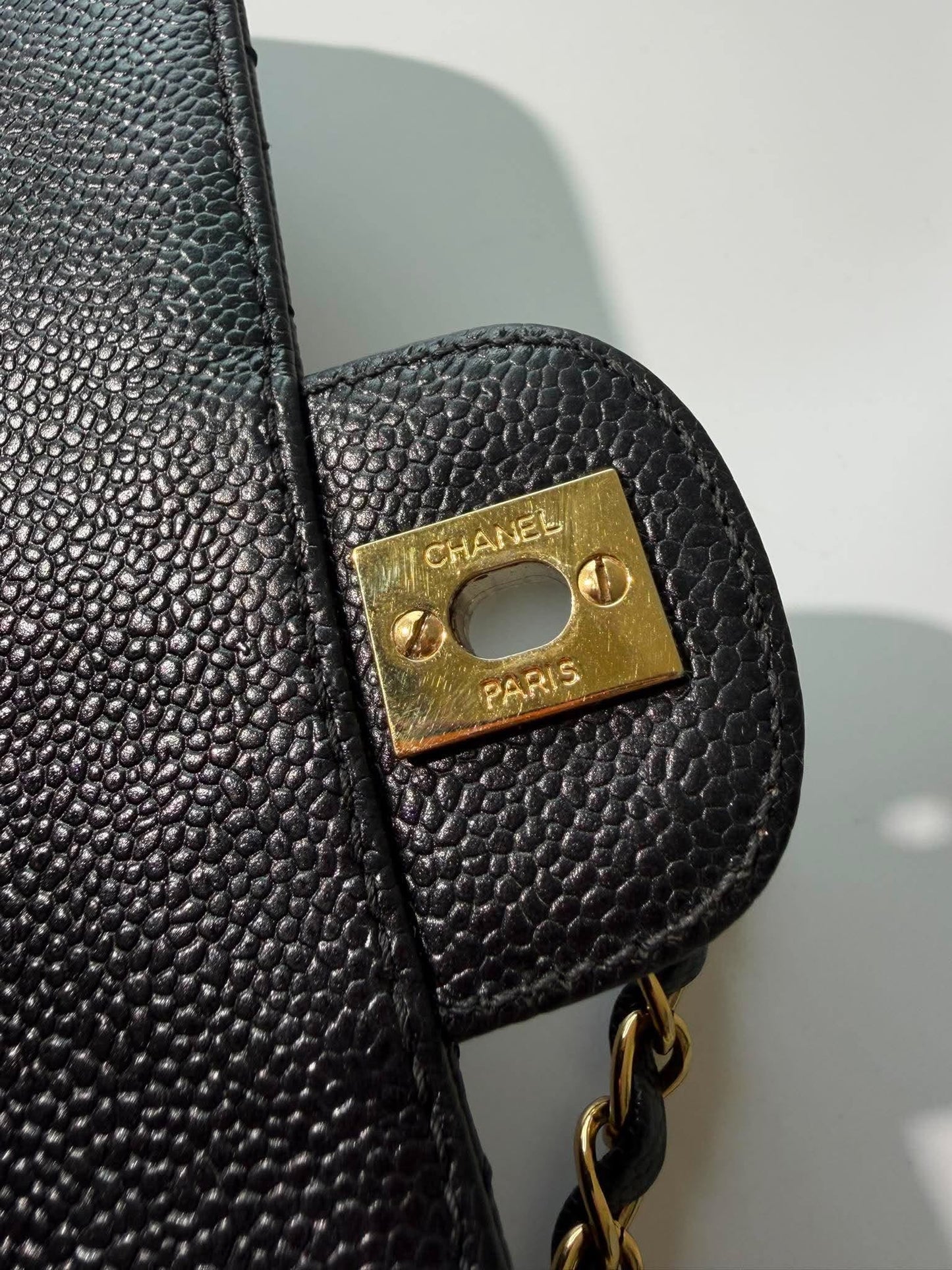 Rare Chanel East West 24K Caviar Flap Bag