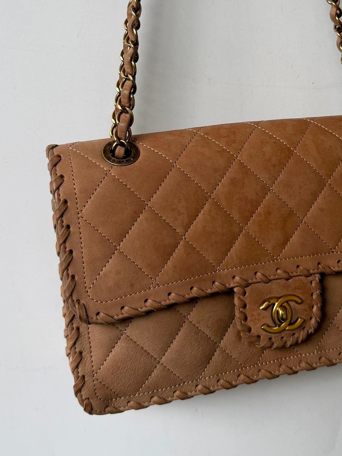 Chanel Brown Jumbo Quilted Iridescent Happy Stitch Flap