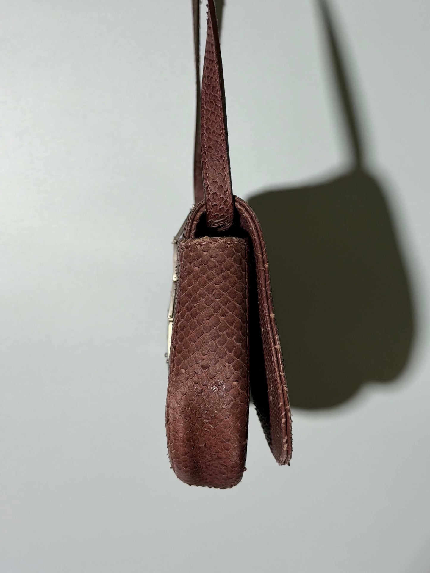 Christian Dior Maroon Python Skin Double Saddle Bag