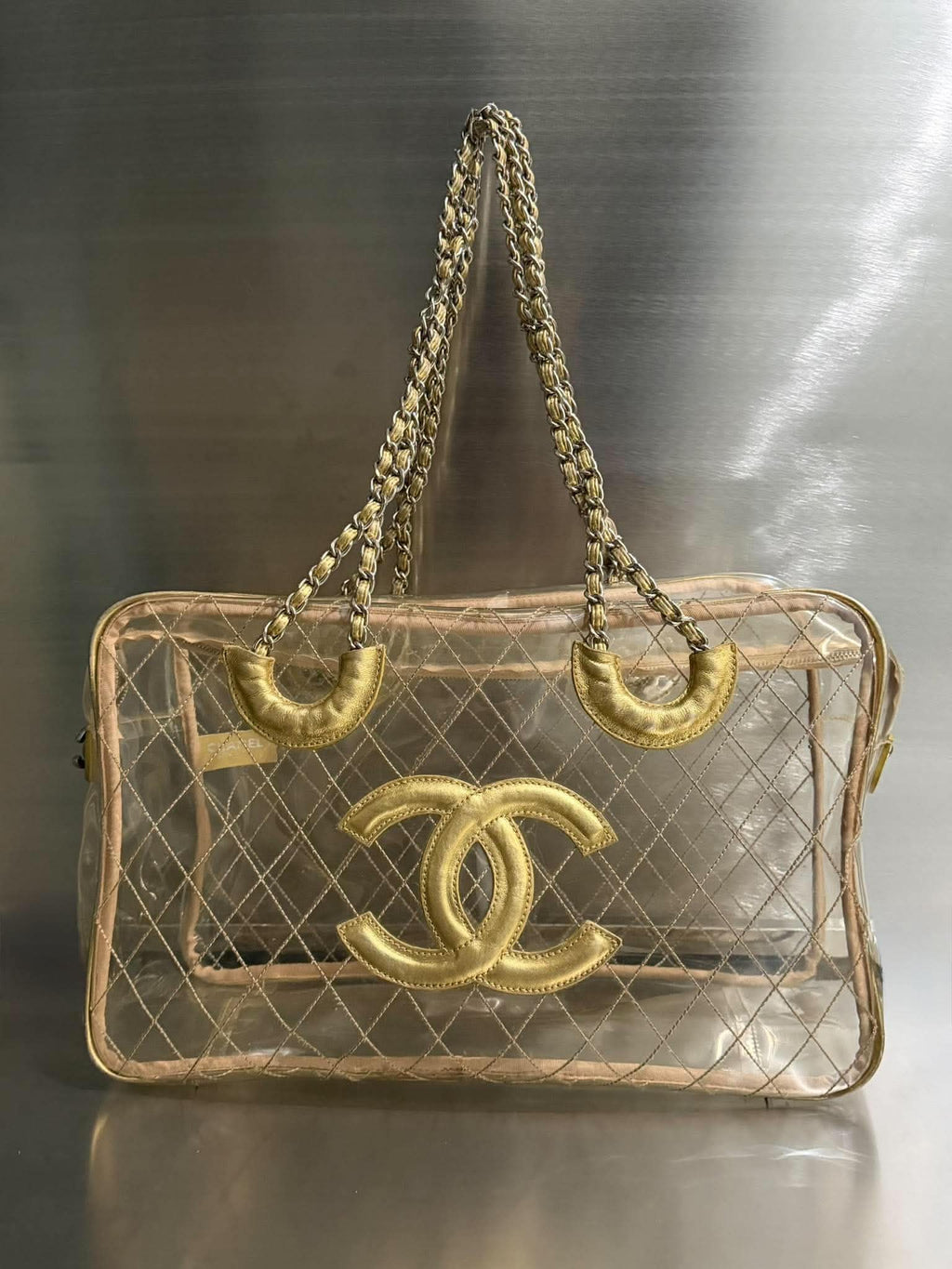 Chanel 1991 VIntage Timeless Naked Clear Transparent Tote